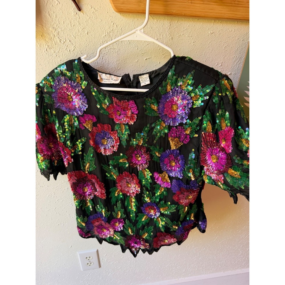 Vintage Sequin Floral Beaded Blouse - Laurence Kazar